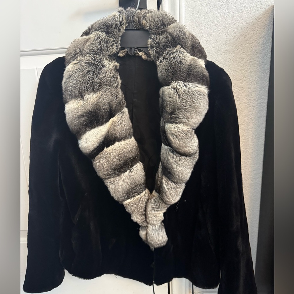 Elegant Black Mink with chinchilla Fur Women's Jacket 6-8 size